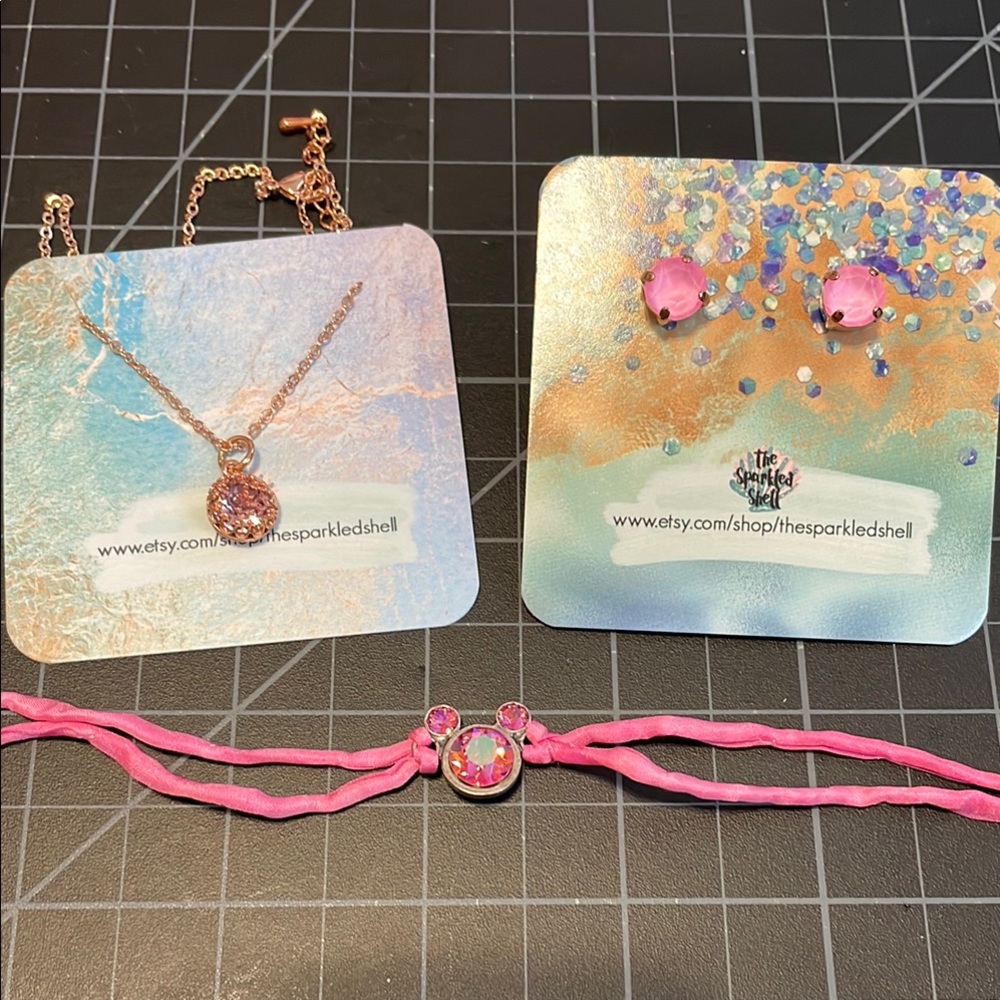 The Sparkled Shell Jewelry Lot Disney Mickey Mouse Bracelet Amethyst Necklace